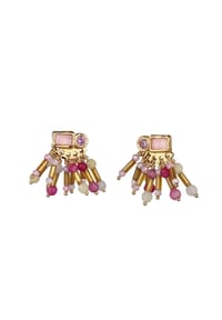 HAZE & GLORY - Ohrringe Ohrstecker Kreis Quarz Synthetischer Saphir Rosa 925 Sterling Silber Gold-Plated - Gold