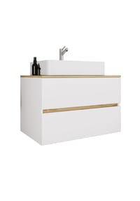 VCM. - 2-tlg. Waschtisch mit Keramik Aufsatzbecken, Badschrank mit 2 Softclose-Schubladen, Maße Waschplatz Set: H. 51 x B. 80 x T. 47 cm, Cosila-A - Anthrazit / Honig-Eiche