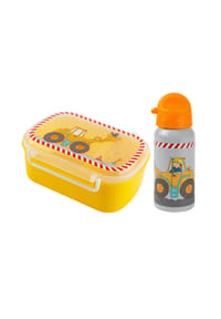 sigikid® - Kindergarten-Set Trinkflasche & Brotdose Bodo Bagger ,  für Kinder - grau/gelb bagger