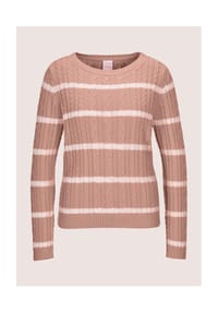 MADELEINE - Moderner Baumwollpullover mit Zopfmuster und Ringel-Design - blassrosa / wollweiß