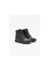 ROSA amada - Damen-Keilstiefeletten aus Leder, schwarz - schwarz