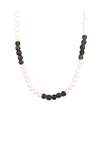 KUZZOÍ - Halskette Recycelte Glas Schwarz Weis Perlen Beads 925 Silber - Weiß