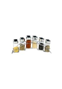 Cheffinger - 6-teiliges Gewürzständer-Set mit 90ml – Glas & Edelstahl Streuer - SIlber 33 x 6 x 15 cm