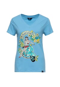 QUEEN KEROSIN - T-Shirt mit floralem Print Vintage Love - blau