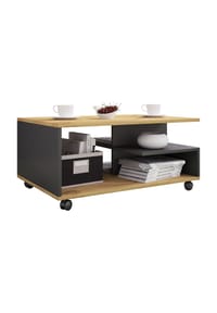 VCM. - Holz Couchtisch schlicht | Sofatisch Rollen | Maße ca. H. 41 x B. 80 x T. 50 cm | rollbar Kaffeetisch - Stango L - Anthrazit / Honig-Eiche