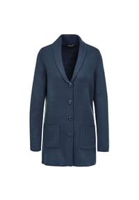 GOLDNER - Kurzgröße: Kuschelweiche Strickjacke in kaschierender Länge - jeansblau