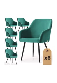 Akord - Estelle Glatte Esszimmerstühle aus Samt, 6er-Set - beige / goldfarbene Beine