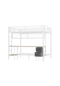 KOMHTOM - Etagenbett 140x200cm mit LED-Beleuchtung, mit 2 Stoffschubladen, Schwarz - Weiß