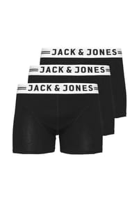 JACK & JONES - Jungen Boxershorts, 3er Pack - SENSE TRUNKS, Baumwoll-Stretch, Logobund - Schwarz