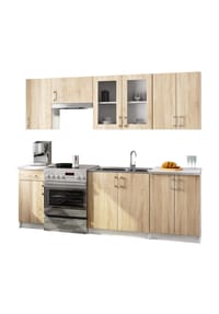 Akord - Lima Küchenmöbel-Set mit Vitrinenschrank und Arbeitsplatte - weiß/sonoma-eiche