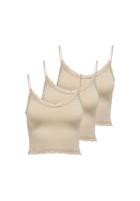 ONLY® - Damen Cropped-Top 3er Pack - ONLVICKY LACE SEAMLESS CROPPED TOP, Trägertop, Spitze - Beige