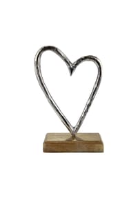 GILDE - Standrelief Herz, Dekoobjekt, Aluminium / Mangoholz, H 17 cm - silber