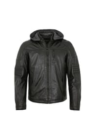 JILANI - Herren Lederjacke Kapuze Lammnappa schwarz - schwarz