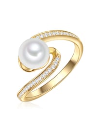 VALERO PEARLS - Damen Ring aus 925/- Sterling Silber in Gelbgold mit Zirkonia und Süßwasser-Zuchtperle - gelbgold