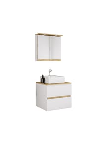 VCM. - 3-tlg. Waschtisch Set mit Keramikbecken, Badschrank mit 2 Softclose-Schubladen, Spiegelschrank mit Beleuchtung und Steckdose, Maße Unterschrank H. 51 x B. 60 x T. 51 cm, Cosila-A - Anthrazit