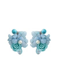collezione alessandro® - Ohrclips Blossom Beat Romantisches Blütendesign mit Glassteinen - blau