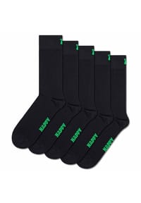 HAPPY SOCKS - Unisex Socken, 5er Pack - Solid Socks, Baumwollmischung, einfarbig - Grün/Schwarz/Grau/Weiß
