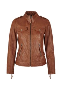 7eleven - Lederjacke SEELENA mit Zierriegeln und Reißverschlüssen - Cognac