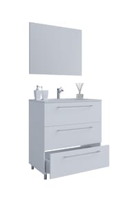 VCM. - 3-tlg. Waschplatz Waschtisch | Waschbecken Unterschrank Breite 80 cm | Badmöbel Set stehend mit drei Schubladen Spiegel | Badinos - Schwarz