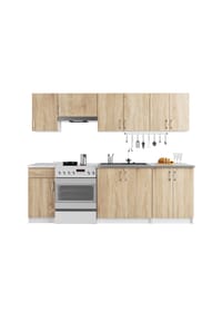 Akord - Lima Küchenmöbel-Set mit Vitrinenschrank und Arbeitsplatte - weiß/sonoma-eiche