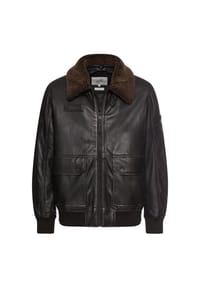camel active - Lederjacke mit Innentaschen - Schwarz