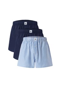 LACOSTE - Herren Web-Boxershorts, 3er Pack - Striped Cotton Woven Label Boxers, Baumwolle - Blau