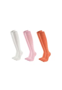 MUNADUNA - 3er-Pack Lange Yoga-/Pilates-Zehensocken Fitness-Socken,Baumwolle,Anti-Rutsch - Schwarz, Rosa, Orange