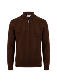 Vercate - Half Zip Pullover, Zopfmuster, cognacbraun - Schwarz