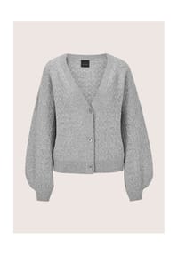 MADELEINE - Elegante Strickjacke mit Ajour-Muster - silbergrau / wollweiß / melange