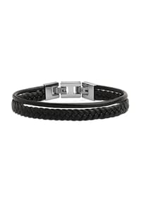XENOX - Herren Armband, Edelstahl mit Leder - SILBERFARBEN