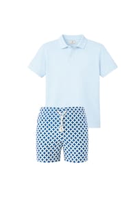 Gassa d'Amante - Badeshorts & Polo-Shirt (2tlg. Set) Amalfi mit mediterranem Flair - Blau-Weiss-Hellblau