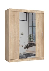 Akord - Schwebetürenschrank S150 mit Spiegel mit 2 Türen und 6 Einlegeböden - sonoma-eiche