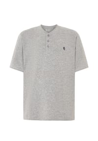 El Búho NOCTURNO® - Herren Pyjamaoberteil, Kurzarm, Baumwolle - grau