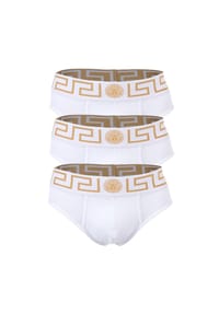 VERSACE - Herren Slip, 3er Pack - TOPEKA, Baumwolle, einfarbig - Schwarz/Grau/Weiß