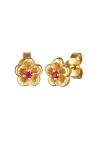 elli. - Ohrringe Ohrstecker Blume Synthetischer Rubin 925 Sterling Silber Vergoldet - Gold