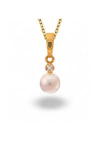 DI PERLE® DI PERLE Schmuckkollektion - Süßwasser Zuchtperlen Anhänger aus 585er Gelbgold mit Brillant, Brillanten 0,030 ct - weiß