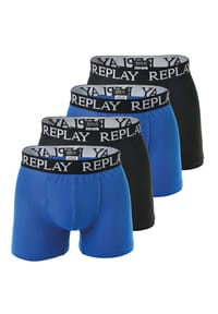 REPLAY - Herren Boxer Shorts, 4er Pack - Trunks, Cotton Stretch - Blau/Schwarz