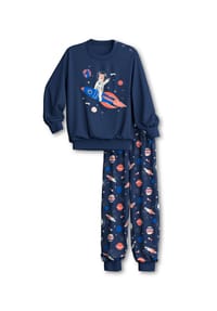 CALIDA - Kinder Bündchen-Pyjama aus reiner Bio-Baumwolle Toddlers Space - peacoat blue