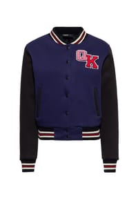 QUEEN KEROSIN - Collegejacke Großflächige Rückenstickerei mit Pin-up auf Motorroller, Rosen und Schwalben Vintage Chic - dunkelblau