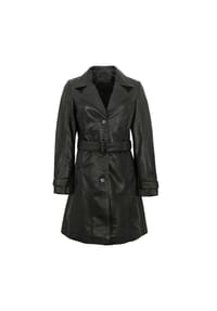Mauritius LEATHERWEAR - Damen Trenchcoat Ledermantel Gürtel Lammnappa schwarz - schwarz