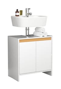 VCM. - Holz Waschbeckenunterschrank | Badschrank | Maße: H. 60 x B. 58 x T. 33 cm | 2 große Drehtüren ohne Griffe - Malira - Weiß