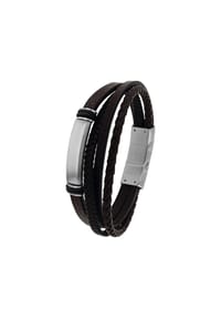 TOM TAILOR MEN - Herren Armband, Leder mit Edelstahl - SILBER