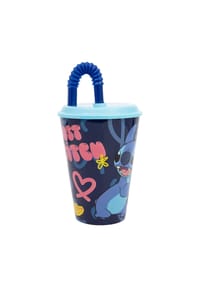 Disney - Disney Stitch Trinkbecher 430 ml mit Deckel und Strohhalm - Mehrfarbig 16,5x9x9 cm