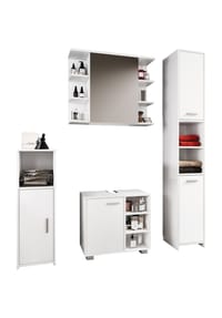 VCM. - 4-tlg. Badmöbelset | Badmöbel | Set aus Unterschrank, Midischrank, Hochschrank und Spiegelschrank | Badezimmermöbel - Zalo I - Schwarz