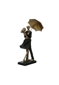 GILDE - Skulptur Paar Rain, Regenschirm, Poly, Schwarz / Gold - schwarz