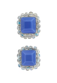 collezione alessandro® - Ohrclips Sparkle Square aus handgefertigten Glassteinen - blau