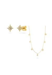 Fiocco JEWELRY - Universo Kette und Luna Ohrringe Zirkonia Brillantschliff weiß, 925 Sterling Silber - gelbgold