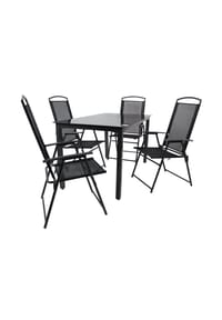 VCM. - 5-tlg Gartenmöbel Set | Sitzgruppe Essgruppe | 1x Tisch, 4x Stühle | Tisch Maße ca. H. 76 x B. 140 x T. 80 cm | Hochlehner Set 140M - Schwarz