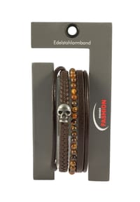 Adelia's Men Bold Style - Anhänger – Totenkopf Gravuranhänger aus Leder mit Tigerauge - braun