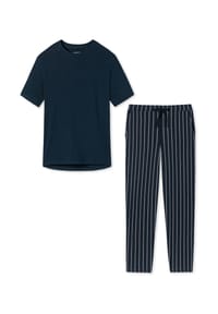 SCHIESSER - Schlafanzug Organic Cotton - Blau gepunktet / Creme